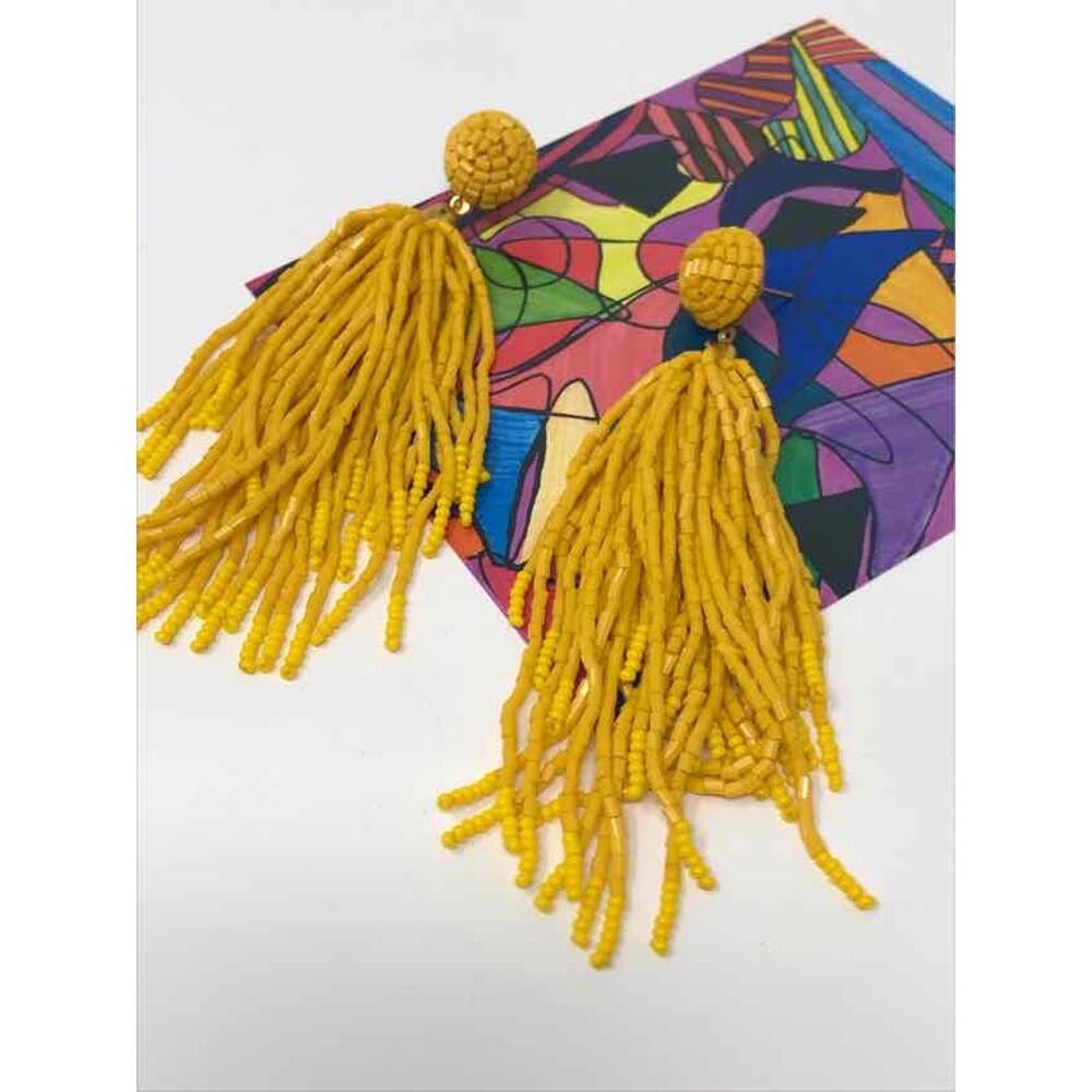 Fashion Yellow Glass Fringe Earrings with‎ Brass Hardware
